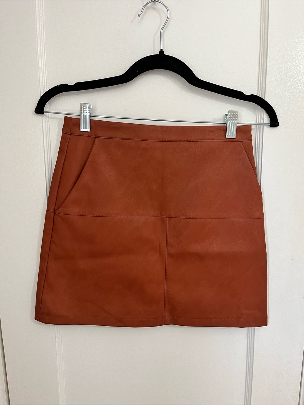 Shinestar Faux Leather Mini Skirt - Rust Brown
